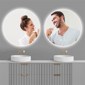 img 2 attached to 🪞 24-Inch Round LED Mirror for Bathroom Vanity - Wall Mounted Makeup Mirror with Anti-Fog, Dimmable Touch Control, and 3 Color Light Options