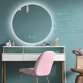 img 1 attached to 🪞 24-Inch Round LED Mirror for Bathroom Vanity - Wall Mounted Makeup Mirror with Anti-Fog, Dimmable Touch Control, and 3 Color Light Options