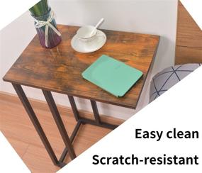 img 2 attached to 🏭 Industrial C End Side Table: Rustic Brown & Black Snack Table for Sofa, Bed, Couch - Metal Frame, Coffee Laptop Tablet Stand for Living Room & Bedroom