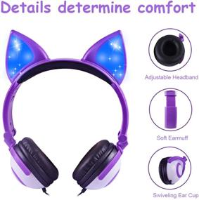 img 1 attached to 🐱 Foldable LED Glowing Cat Ear Kids Headphones - Safe Volume Limited On-Ear Headset with Food Grade Silicone, Fox Ear-Inspired Blue Purple - Headphones for Children