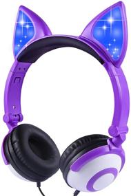 img 4 attached to 🐱 Foldable LED Glowing Cat Ear Kids Headphones - Safe Volume Limited On-Ear Headset with Food Grade Silicone, Fox Ear-Inspired Blue Purple - Headphones for Children