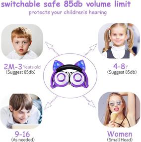 img 2 attached to 🐱 Foldable LED Glowing Cat Ear Kids Headphones - Safe Volume Limited On-Ear Headset with Food Grade Silicone, Fox Ear-Inspired Blue Purple - Headphones for Children