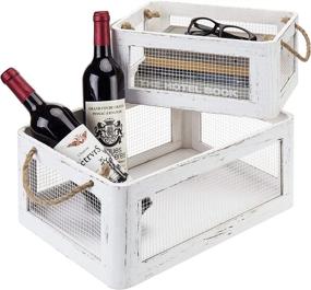 img 3 attached to 📦 Vintage White Wood and Metal Wire Storage Crates with Rope Handles - MyGift