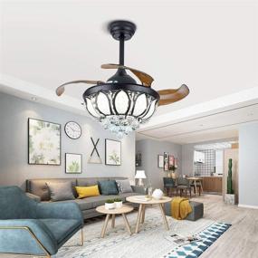 img 2 attached to 36 Inch Ceiling Fan with Lights Remote, Retractable Blades, Crystal Chandelier, Dimmable LED Ceiling Light