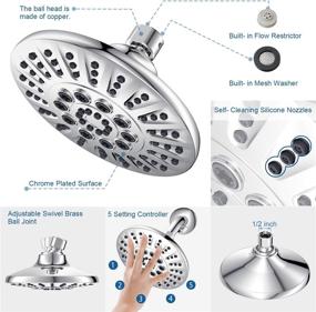 img 1 attached to 💦 Egretshower High-Pressure Fixed Shower Head - Rainfall, 6 Inch Multi-functional, 5 Spray Settings, Rotatable, Angle Adjustable Replacement for Bathroom - Chrome