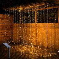 outdoor solar curtain string lights, oxyled 300 led fairy window string lights powered by solar, 🌞 ip65 waterproof twinkle string lights with 8 modes for home garden patio porch backyard wedding party christmas логотип