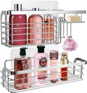 🚿 pack of 2 adhesive shower caddy storage organizer rack with hook, stainless steel bathroom shelf for shower shampoo conditioner holder, silver logo