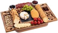 🧀 hblife acacia cheese board & knife set - charcuterie board with slide-out drawer for wine, cheese, and meat - ideal housewarming gift - great for christmas, weddings (square) logo