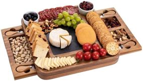 img 4 attached to 🧀 HBlife Acacia Cheese Board & Knife Set - Charcuterie Board with Slide-Out Drawer for Wine, Cheese, and Meat - Ideal Housewarming Gift - Great for Christmas, Weddings (Square)