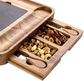 img 1 attached to 🧀 HBlife Acacia Cheese Board & Knife Set - Charcuterie Board with Slide-Out Drawer for Wine, Cheese, and Meat - Ideal Housewarming Gift - Great for Christmas, Weddings (Square)