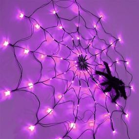 img 1 attached to 🕷️ FUNPENY Halloween 80 LED Purple Spider Web Lights with Spider, 8 Modes for Indoor Outdoor Garden Yard Home Patio: Enhanced Cobweb Halloween Decorations (Purple)