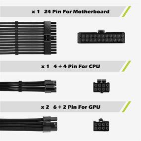 img 3 attached to 💡 Набор продления кабеля GIM PSU - оболочка кабеля блока питания с гребнями - 18AWG ATX 24-контактный, 8-портовый (4+4) материнская плата, 8-портовый (6+2) PCI-E - Черный