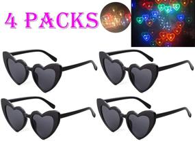 img 2 attached to 💖 Awaqi Heart Effect Diffraction Glasses: 4 Pack Special Light Heart Shape Glasses for Outdoor Music Party, Bar, Club, Concert, Holiday Lights, Fireworks Displays (Black)