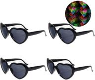 💖 awaqi heart effect diffraction glasses: 4 pack special light heart shape glasses for outdoor music party, bar, club, concert, holiday lights, fireworks displays (black) logo