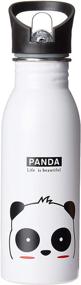 img 3 attached to 🐼 600ml Happy Haystack Stainless Water Bottle with Panda Design - White Finish, Sport Top Included