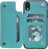 green wallet credit card holder case for iphone xr 6.1 inch with leather magnetic closure - acxlife protective hybrid cover with card slot holder logo