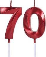 🎂 vibrant red 70th birthday candles for cakes - glittery number 70 cake topper for party, anniversary, wedding celebration decoration logo