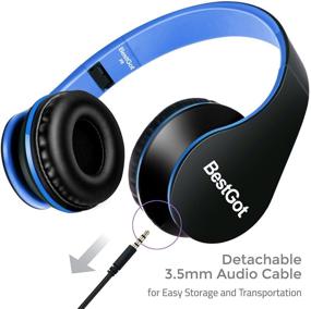 img 3 attached to 🎧 Top Rated Children's Kids Headphones with Microphone, Volume Control, Foldable Headset, and Removable 3.5mm Plug Cord (Black/Blue) – Ideal for Boys, Girls, and Adults