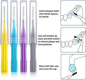 img 2 attached to 🦷 Набор зубных щеток на брекеты, 100 штук: межзубные щетки, зубочистки, зубная нить - эффективное средство для ухода за полостью рта (светло-синий, желтый, серый, фиолетовый)