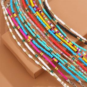 img 3 attached to 🌈 Boho Colorful Beads Anklet Set for Women and Girls - 8Pcs Handmade XIJIN Beaded Ankle Bracelets with Adjustable Foot Anklets