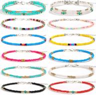 🌈 boho colorful beads anklet set for women and girls - 8pcs handmade xijin beaded ankle bracelets with adjustable foot anklets logo