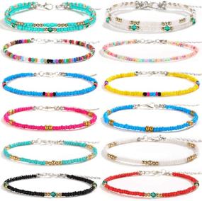 img 4 attached to 🌈 Boho Colorful Beads Anklet Set for Women and Girls - 8Pcs Handmade XIJIN Beaded Ankle Bracelets with Adjustable Foot Anklets