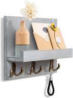 farmhouse vintage key holder with double hooks and mail rack - decorative wall mount organizer with shelf for home decor логотип