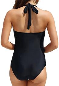 img 3 attached to 👙 Tempt Me Women Tummy Control Bathing Suits: Halter One Piece Swimsuits, Ruched Slimming 1 Piece - Discover Your Perfect Fit!