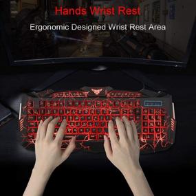 img 2 attached to 🎮 BlueFinger Gaming Keyboard Mouse Headset Combo - USB Wired Backlit Keyboard, 114 Keys LED Glow Keyboard with Crack Design, Red LED Light Headset for Laptop, PC, Computer Work and Gaming