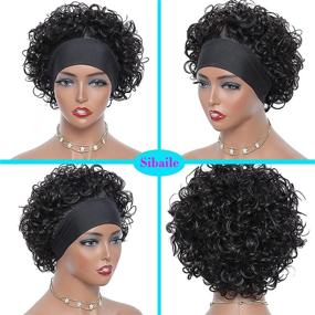 img 2 attached to 💇 Short Curly Bob Headband Wigs: 180% Density Human Hair Pixie Cut for Black Women - Glueless, None-Lace Front, Natural Black Color, 6 Inch