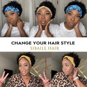 img 3 attached to 💇 Short Curly Bob Headband Wigs: 180% Density Human Hair Pixie Cut for Black Women - Glueless, None-Lace Front, Natural Black Color, 6 Inch