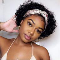 💇 short curly bob headband wigs: 180% density human hair pixie cut for black women - glueless, none-lace front, natural black color, 6 inch logo