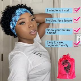 img 1 attached to 💇 Short Curly Bob Headband Wigs: 180% Density Human Hair Pixie Cut for Black Women - Glueless, None-Lace Front, Natural Black Color, 6 Inch