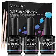 🔧 комплект по уходу за ногтями queejoy cuticle remover: жидкость для снятия латексных полосок - набор из 3-х штук, быстрое и легкое удаление, включает в себя средство для восстановления кутикулы с маслом. логотип