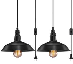 img 4 attached to 💡 FadimiKoo Vintage Industrial Hanging Pendant Lights - Plug in Pendant Light with E26 E27 Socket, On/Off Switch, and 13.12ft Cord - Set of 2