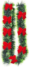 img 2 attached to 🎄 98.5-Inch Classic Green Christmas Foil Tinsel Garland with Red Bows - Festive Xmas Hanging Ornaments for Holiday Wedding, Home, Party, Garden, Office Wall Decor (Green, Pack of 3)