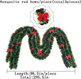img 3 attached to 🎄 98.5-Inch Classic Green Christmas Foil Tinsel Garland with Red Bows - Festive Xmas Hanging Ornaments for Holiday Wedding, Home, Party, Garden, Office Wall Decor (Green, Pack of 3)