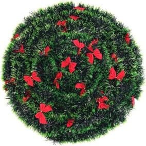 img 4 attached to 🎄 98.5-Inch Classic Green Christmas Foil Tinsel Garland with Red Bows - Festive Xmas Hanging Ornaments for Holiday Wedding, Home, Party, Garden, Office Wall Decor (Green, Pack of 3)