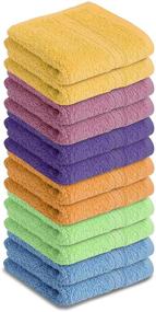 img 4 attached to 🛀 Cotton Face Washcloths Set - Ultra Soft, Highly Durable, High Absorbency Towels for Bathroom and Home - Convenient and Stylish Wash Cloths - Bright Multi-Color 12''x12'' Pack of 12