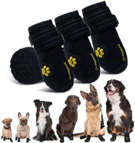 img 4 attached to 🐾 Waterproof Dog Boots with Reflective Non Slip Soles for Medium to Large Dogs - Set of 4 Booties, Color: Black
