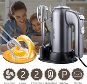 img 3 attached to 🍰 Powerful 300W Hand Mixer Electric with Stand - 5 Speed, Beaters, Dough Hooks - Lightweight Kitchen Handheld Mixer for Cake, Egg, Cookies, Cream