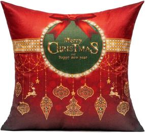 img 1 attached to 🎄 VAKADO Merry Christmas Throw Pillow Covers - Red Winter Deer Reindeer Design - Outdoor Home Decorative Cushion for Couch Sofa 18X18 - Set of 4 - Xmas Tree Snowflake Holiday Decoration