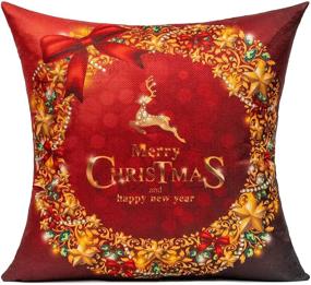 img 3 attached to 🎄 VAKADO Merry Christmas Throw Pillow Covers - Red Winter Deer Reindeer Design - Outdoor Home Decorative Cushion for Couch Sofa 18X18 - Set of 4 - Xmas Tree Snowflake Holiday Decoration