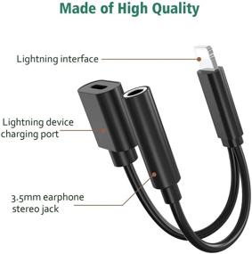 img 3 attached to 🔌 2-in-1 Charger and Audio Splitter for iPhone - Lightning to Headphone Jack Adapter, Compatible with iPhone 12/11/XS/XR/X/8/7, Supports Charging and Music Control - Black