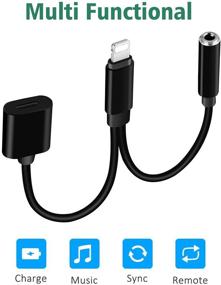 img 2 attached to 🔌 2-in-1 Charger and Audio Splitter for iPhone - Lightning to Headphone Jack Adapter, Compatible with iPhone 12/11/XS/XR/X/8/7, Supports Charging and Music Control - Black