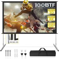 🎬 120 inch outdoor projector screen with stand - upgraded pvc 3 layers, black backing, 4k hd 16:9 projection - portable front movie screen for home theater backyard logo