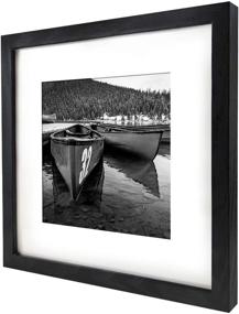 img 2 attached to 🖼️ 12x12 Square Black Solid Wood Picture Frame - Matted to Fit 8x8 or 12x12 Photos Without Mat - Wall Mounting