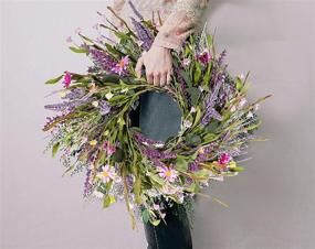 img 2 attached to 🌸 WANNA-CUL 22 inch Spring Artificial Lavender Flower Wreath: Purple Floral Door Wreath with Daisy and Green Leaves for Wedding, Wall and Home Decorations at Your Front Door