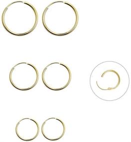 img 4 attached to 👂 Set of 3 Small Hypoallergenic Sterling Silver Cartilage Hoop Earrings (10-20mm) in White, Yellow Gold, Ideal for Sensitive Ears, Helix, Tragus, Lip, Nose Rings – Suitable for Women, Girls, and Men