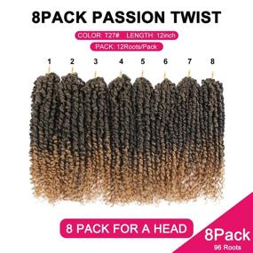 img 1 attached to Расширения для волос Passion Twist - 8 пакетов крючковых заплетений Passion Twist длиной 12 дюймов для чернокожих женщин, синтетические завитки перед плетением волос для создания заплетений Passion (12 дюймов, 8 пакетов, T27)